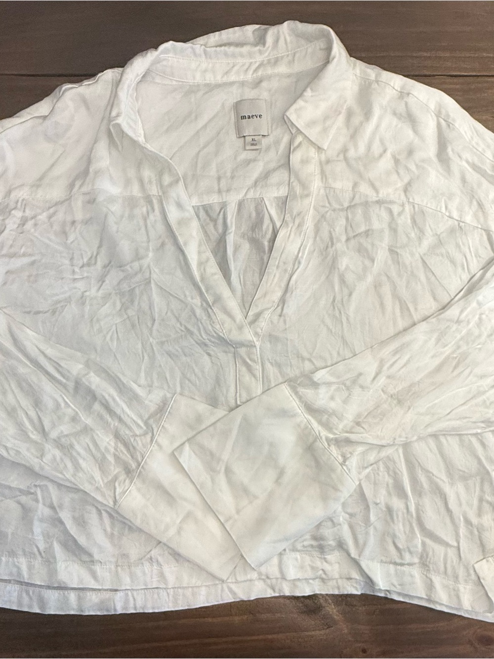 Maeve White Casual Button-Down Long-Sleeve Shirt